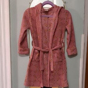 Pink Fleece Deer Print Robe with Belt, Size 8